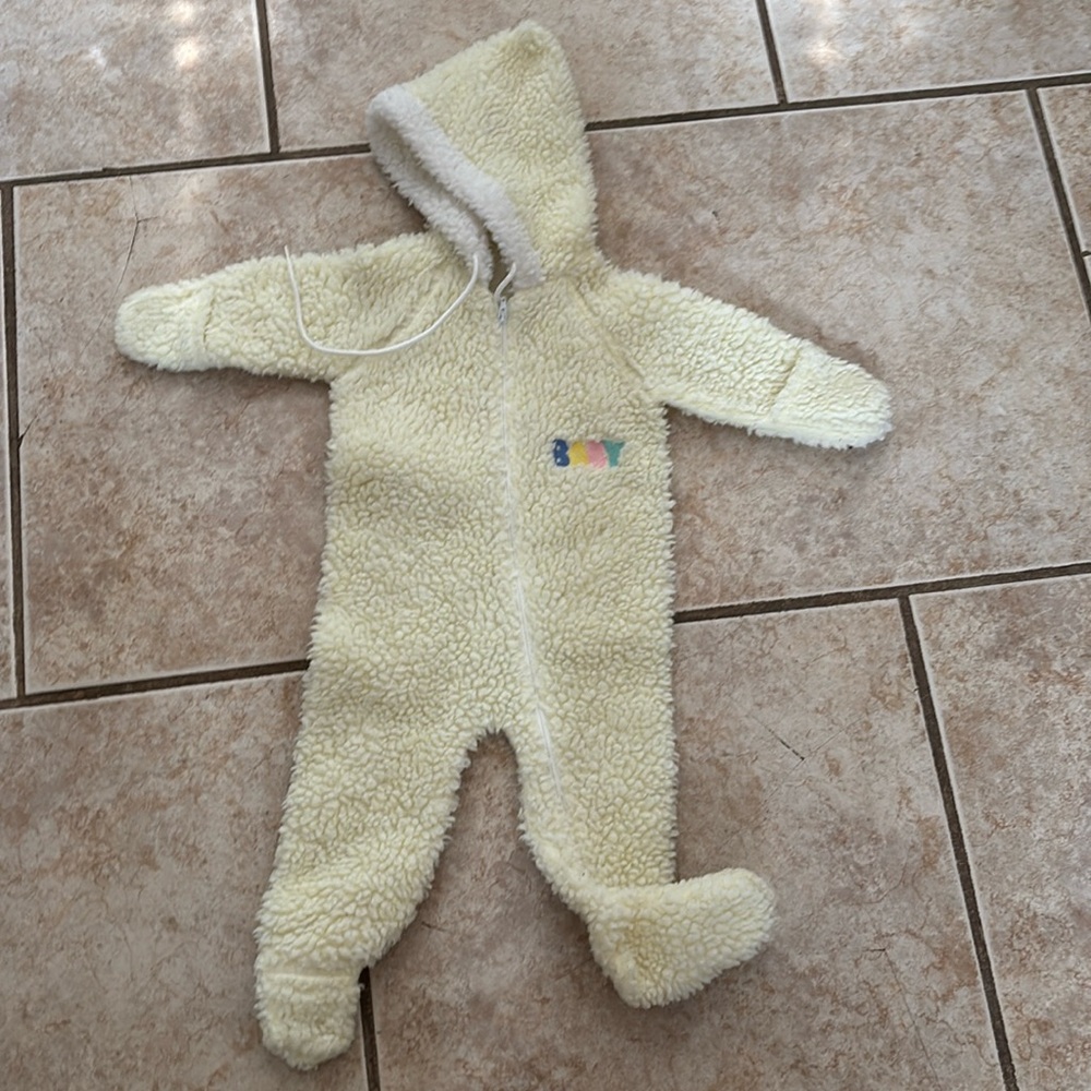 Vintage Cuddle Time Cozy Cream Hooded Baby Onesie